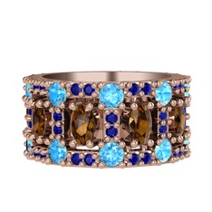 Zelie Tamtur Yüzük - Dumanlı kuvars, akuamarin ve lab safir 18 ayar rose altın yüzük #84o5g5