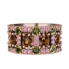 Zelie Tamtur Yüzük - Dumanlı kuvars, peridot ve pembe kuvars 925 ayar rose altın kaplama gümüş yüzük #8ecjtl
