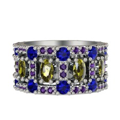 Zelie Tamtur Yüzük - Peridot, lab safir ve ametist 18 ayar beyaz altın yüzük #8kllxj