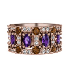 Zelie Tamtur Yüzük - Ametist, dumanlı kuvars ve beyaz zirkon 925 ayar rose altın kaplama gümüş yüzük #8ybs8r