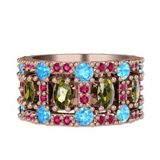Zelie Tamtur Yüzük - Peridot, akuamarin ve rodolit garnet 14 ayar rose altın yüzük #9464xe