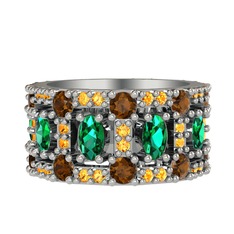 Zelie Tamtur Yüzük - Yeşil kuvars, dumanlı kuvars ve sitrin 18 ayar beyaz altın yüzük #9m70ic