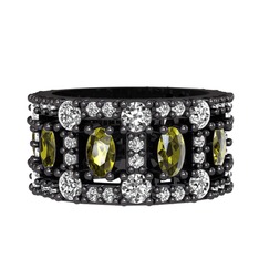 Zelie Tamtur Yüzük - Peridot, pırlanta ve swarovski 925 ayar siyah rodyum kaplama gümüş yüzük (1.76 karat) #9o7cex