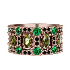 Zelie Tamtur Yüzük - Peridot, yeşil kuvars ve siyah zirkon 8 ayar rose altın yüzük #9s9120