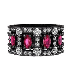 Zelie Tamtur Yüzük - Rodolit garnet, beyaz zirkon ve swarovski 925 ayar siyah rodyum kaplama gümüş yüzük #9timkb