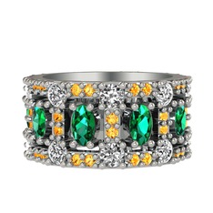 Yeşil kuvars, pırlanta ve sitrin 18 ayar beyaz altın yüzük (1.76 karat)