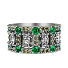 Zelie Tamtur Yüzük - Swarovski, yeşil kuvars ve peridot 14 ayar beyaz altın yüzük #a9ledo