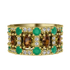 Zelie Tamtur Yüzük - Dumanlı kuvars, kök zümrüt ve swarovski 18 ayar altın yüzük #abw3lv