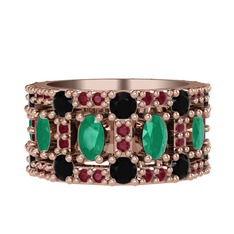 Zelie Tamtur Yüzük - Kök zümrüt, siyah zirkon ve kök yakut 8 ayar rose altın yüzük #agrura