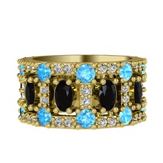 Siyah zirkon, akuamarin ve swarovski 8 ayar altın yüzük
