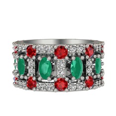 Zelie Tamtur Yüzük - Kök zümrüt, garnet ve swarovski 18 ayar beyaz altın yüzük #altd75
