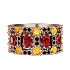 Zelie Tamtur Yüzük - Garnet, sitrin ve siyah zirkon 18 ayar rose altın yüzük #b0jcys