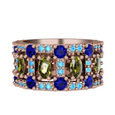 Zelie Tamtur Yüzük - Peridot, lab safir ve akuamarin 18 ayar rose altın yüzük #b3tv91