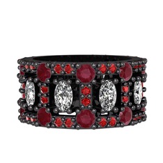 Zelie Tamtur Yüzük - Beyaz zirkon, kök yakut ve garnet 925 ayar siyah rodyum kaplama gümüş yüzük #b4bedz