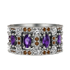 Zelie Tamtur Yüzük - Ametist, pırlanta ve dumanlı kuvars 8 ayar beyaz altın yüzük (1.76 karat) #b73fjc