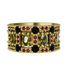 Zelie Tamtur Yüzük - Peridot, siyah zirkon ve kök yakut 8 ayar altın yüzük #bdisqg