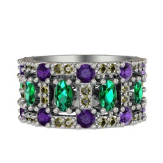 Zelie Tamtur Yüzük - Yeşil kuvars, ametist ve peridot 18 ayar beyaz altın yüzük #bey43h