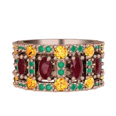 Zelie Tamtur Yüzük - Kök yakut, sitrin ve kök zümrüt 8 ayar rose altın yüzük #bvg7ho