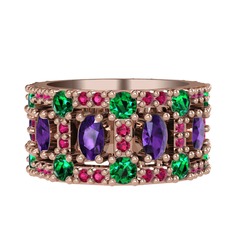 Zelie Tamtur Yüzük - Ametist, yeşil kuvars ve rodolit garnet 18 ayar rose altın yüzük #c2f6iy