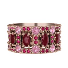 Zelie Tamtur Yüzük - Kök yakut, pembe kuvars ve rodolit garnet 8 ayar rose altın yüzük #cxmwvt