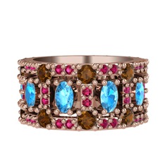 Zelie Tamtur Yüzük - Akuamarin, dumanlı kuvars ve rodolit garnet 18 ayar rose altın yüzük #d498k7