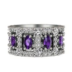 Zelie Tamtur Yüzük - Ametist ve pırlanta 8 ayar beyaz altın yüzük (2.42 karat) #d4o8y7