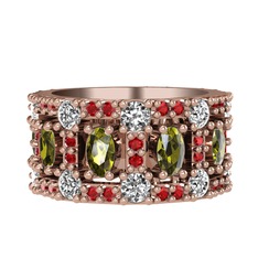 Zelie Tamtur Yüzük - Peridot, beyaz zirkon ve garnet 14 ayar rose altın yüzük #d5zitq