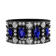 Zelie Tamtur Yüzük - Lab safir, beyaz zirkon ve pırlanta 925 ayar siyah rodyum kaplama gümüş yüzük (0.66 karat) #dhzts2