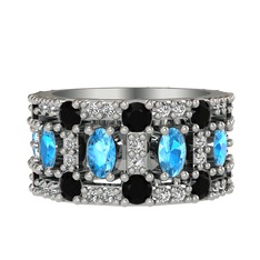 Zelie Tamtur Yüzük - Akuamarin, siyah zirkon ve swarovski 18 ayar beyaz altın yüzük #dlkx6s