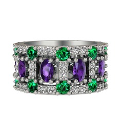 Zelie Tamtur Yüzük - Ametist, yeşil kuvars ve swarovski 18 ayar beyaz altın yüzük #dnbtoq