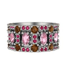 Zelie Tamtur Yüzük - Pembe kuvars, dumanlı kuvars ve rodolit garnet 14 ayar beyaz altın yüzük #doy7n1