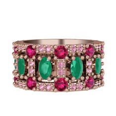 Zelie Tamtur Yüzük - Kök zümrüt, rodolit garnet ve pembe kuvars 925 ayar rose altın kaplama gümüş yüzük #dwklqj