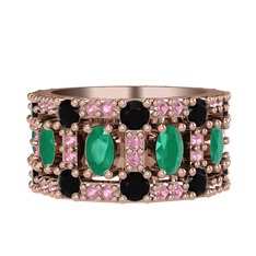 Zelie Tamtur Yüzük - Kök zümrüt, siyah zirkon ve pembe kuvars 925 ayar rose altın kaplama gümüş yüzük #ec0il2