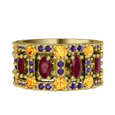 Zelie Tamtur Yüzük - Kök yakut, sitrin ve ametist 8 ayar altın yüzük #elo5u9