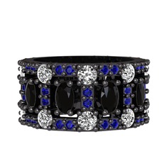 Siyah zirkon, pırlanta ve lab safir 925 ayar siyah rodyum kaplama gümüş yüzük (1.76 karat)