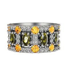 Zelie Tamtur Yüzük - Peridot, sitrin ve beyaz zirkon 18 ayar beyaz altın yüzük #eot08p