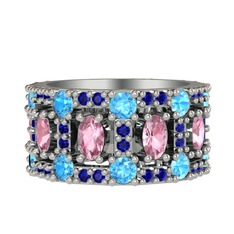 Pembe kuvars, akuamarin ve lab safir 18 ayar beyaz altın yüzük