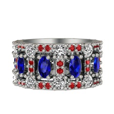 Zelie Tamtur Yüzük - Lab safir, beyaz zirkon ve garnet 8 ayar beyaz altın yüzük #eql8la