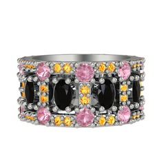 Zelie Tamtur Yüzük - Siyah zirkon, pembe kuvars ve sitrin 14 ayar beyaz altın yüzük #evvuu6