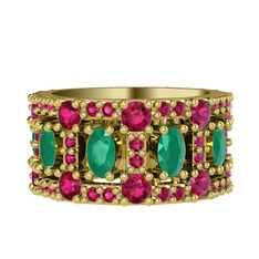 Zelie Tamtur Yüzük - Kök zümrüt ve rodolit garnet 8 ayar altın yüzük #ezx83v