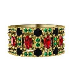 Zelie Tamtur Yüzük - Garnet, siyah zirkon ve yeşil kuvars 8 ayar altın yüzük #f4vjo6