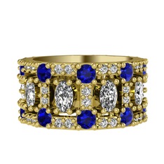 Beyaz zirkon, lab safir ve pırlanta 8 ayar altın yüzük (0.66 karat)