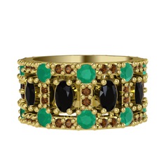Zelie Tamtur Yüzük - Siyah zirkon, kök zümrüt ve dumanlı kuvars 8 ayar altın yüzük #f6y8ev