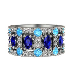 Zelie Tamtur Yüzük - Lab safir, akuamarin ve swarovski 14 ayar beyaz altın yüzük #f7bqnh