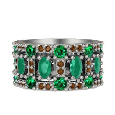 Zelie Tamtur Yüzük - Kök zümrüt, yeşil kuvars ve dumanlı kuvars 18 ayar beyaz altın yüzük #f8sp6d