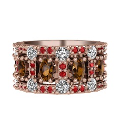 Zelie Tamtur Yüzük - Dumanlı kuvars, beyaz zirkon ve garnet 14 ayar rose altın yüzük #f9fgrc