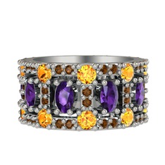 Zelie Tamtur Yüzük - Ametist, sitrin ve dumanlı kuvars 14 ayar beyaz altın yüzük #fdoeql