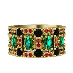 Zelie Tamtur Yüzük - Yeşil kuvars, siyah zirkon ve garnet 14 ayar altın yüzük #fgjclh