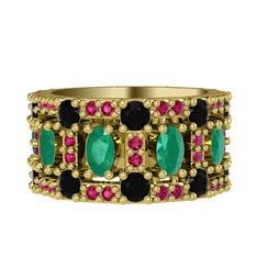 Zelie Tamtur Yüzük - Kök zümrüt, siyah zirkon ve rodolit garnet 8 ayar altın yüzük #fgkndi