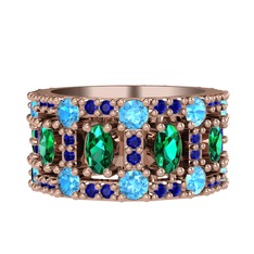 Zelie Tamtur Yüzük - Yeşil kuvars, akuamarin ve lab safir 18 ayar rose altın yüzük #fircbh